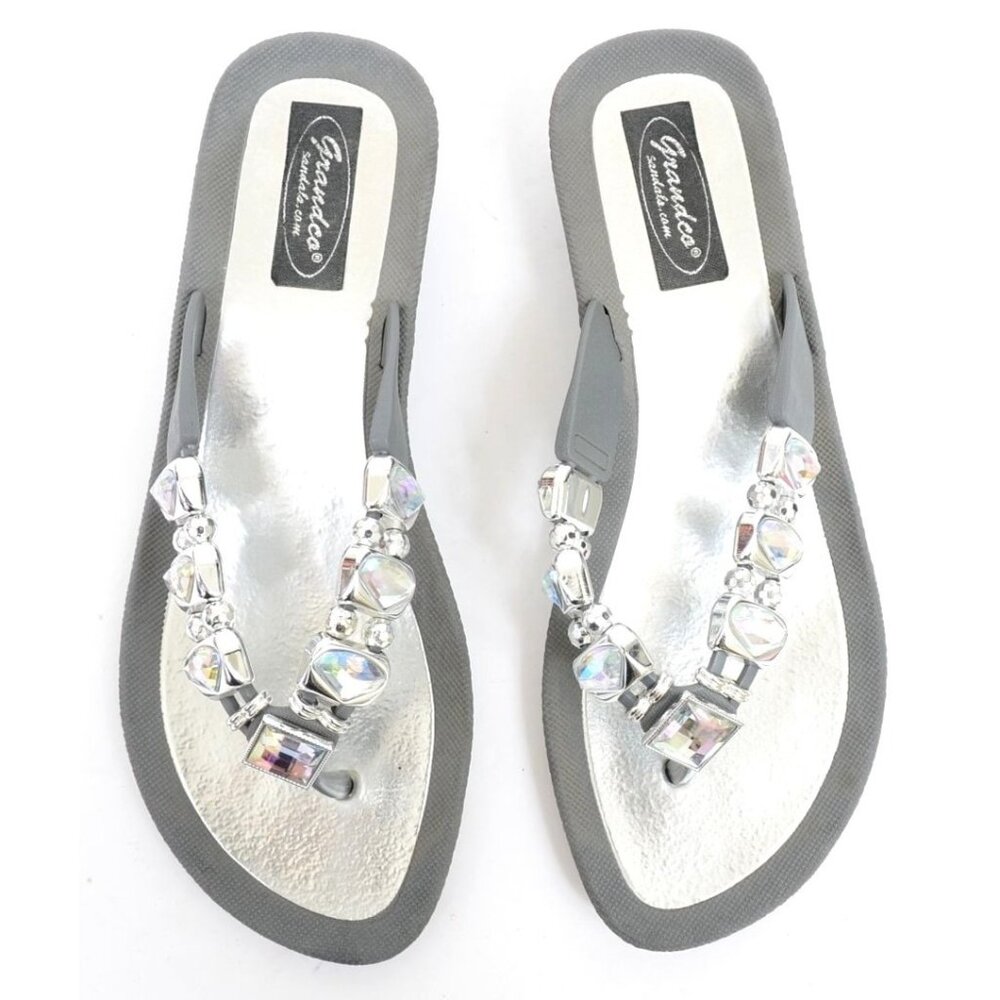 Grandco Chunky Jeweled Flip Flop Thong Wedge Sandal Formal Party Wedding Prom